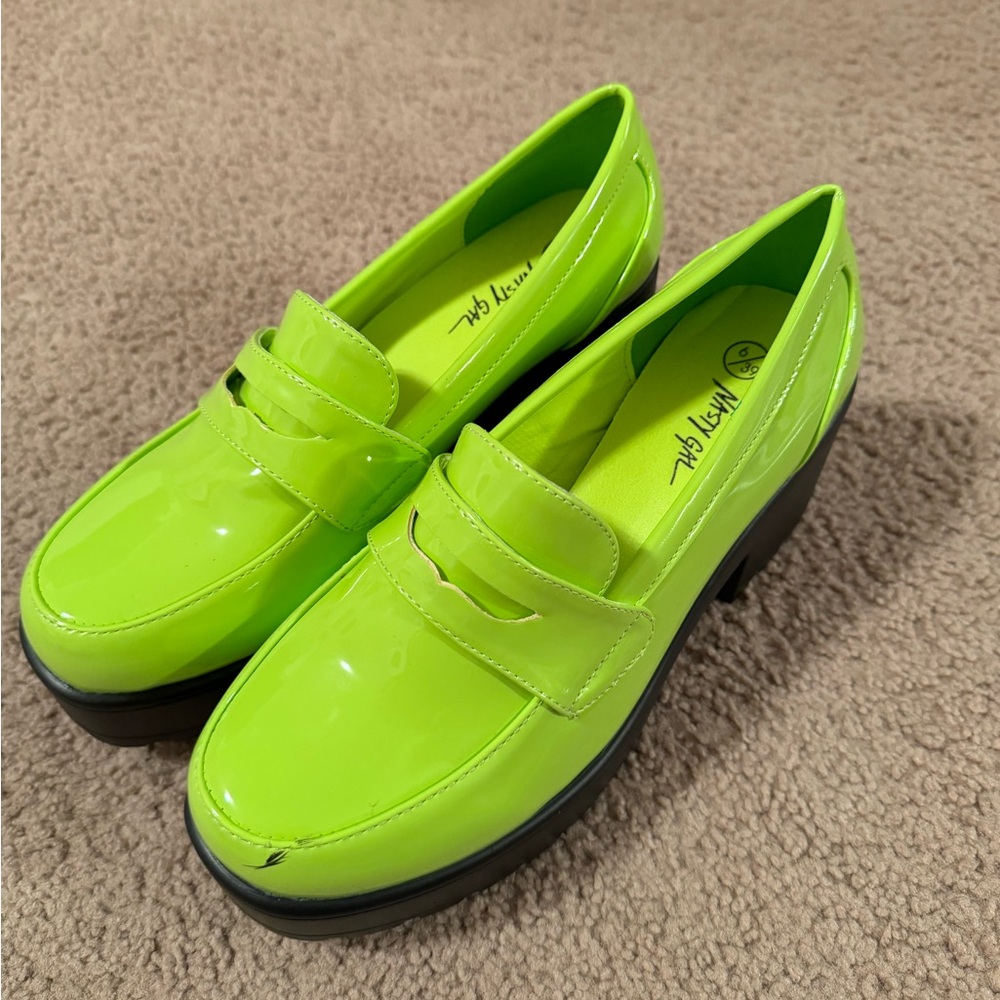 Patent Faux Leather Cleated Heeled Loafers
